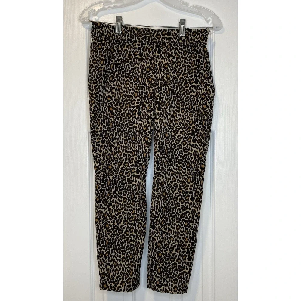 J Crew Women's Leopard Print Winnie Pant Stretch Cotton Cropped Side Zip Size 4